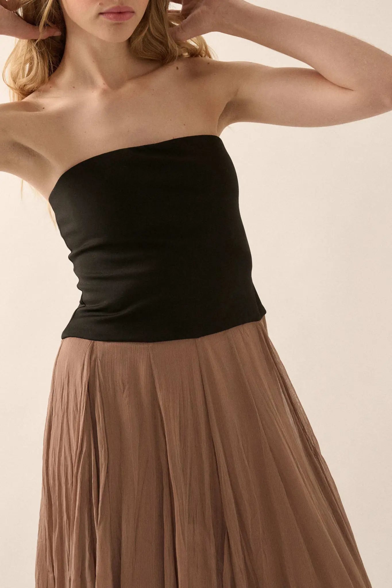 Double Take Colorblock Strapless Maxi Dress