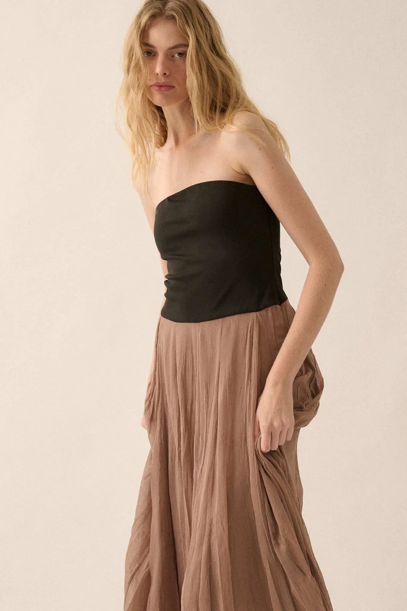 Double Take Colorblock Strapless Maxi Dress