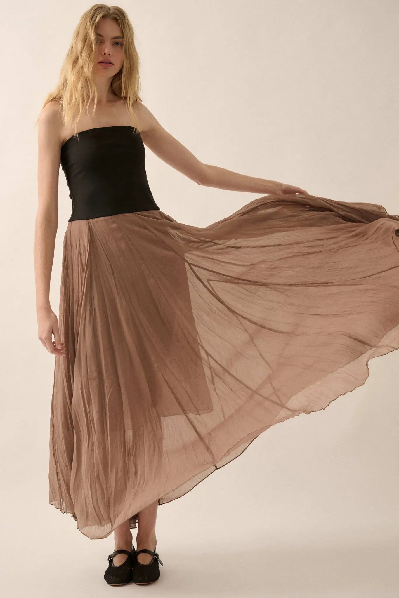 Double Take Colorblock Strapless Maxi Dress