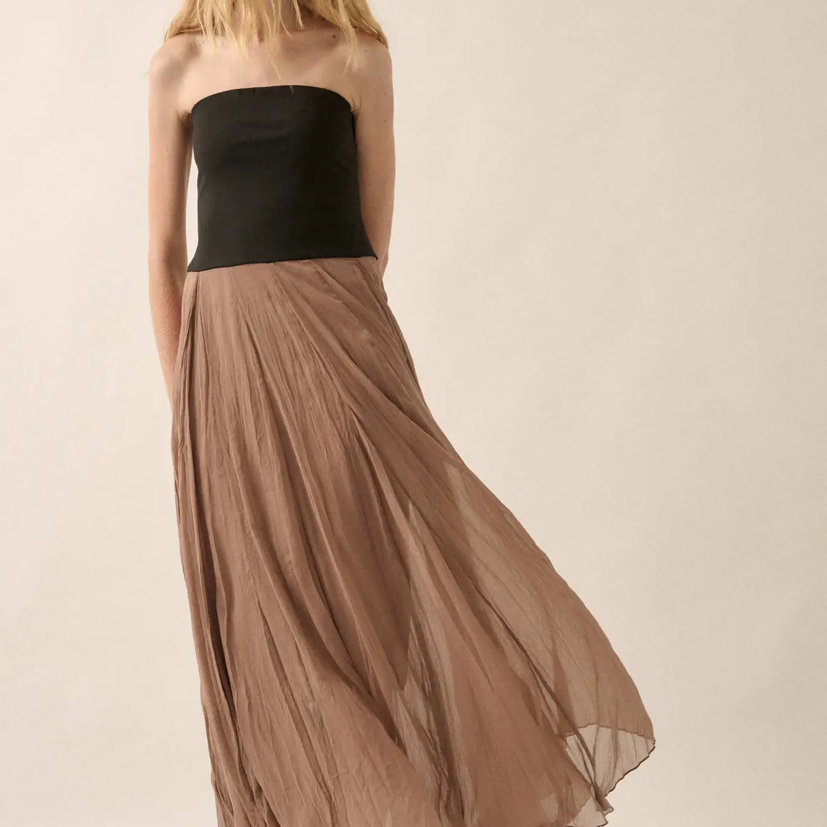Double Take Colorblock Strapless Maxi Dress