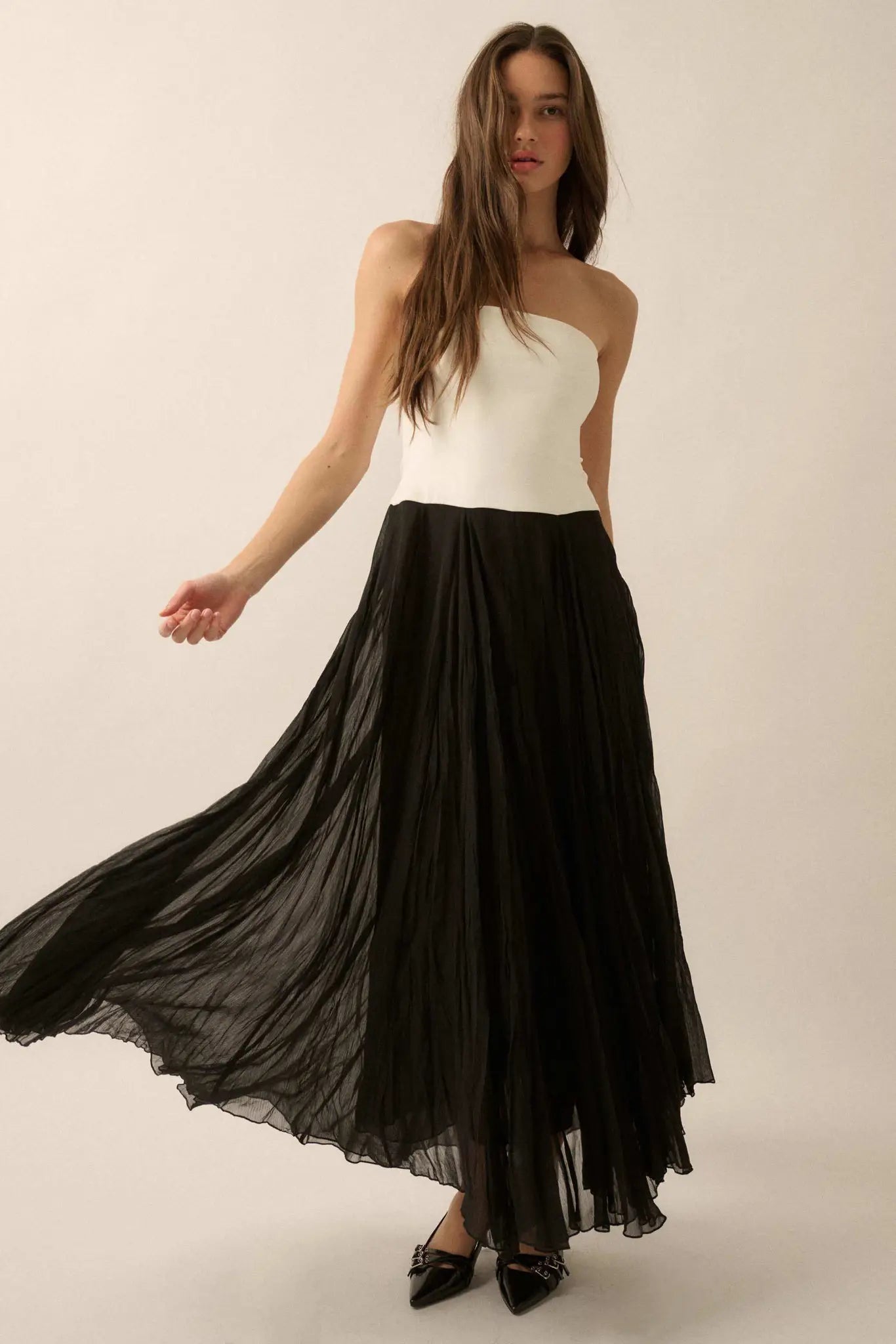 Double Take Colorblock Strapless Maxi Dress