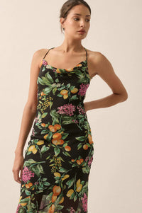 Sweet Succulence Fruit-Print Open-Back Maxi Dress - ShopPromesa