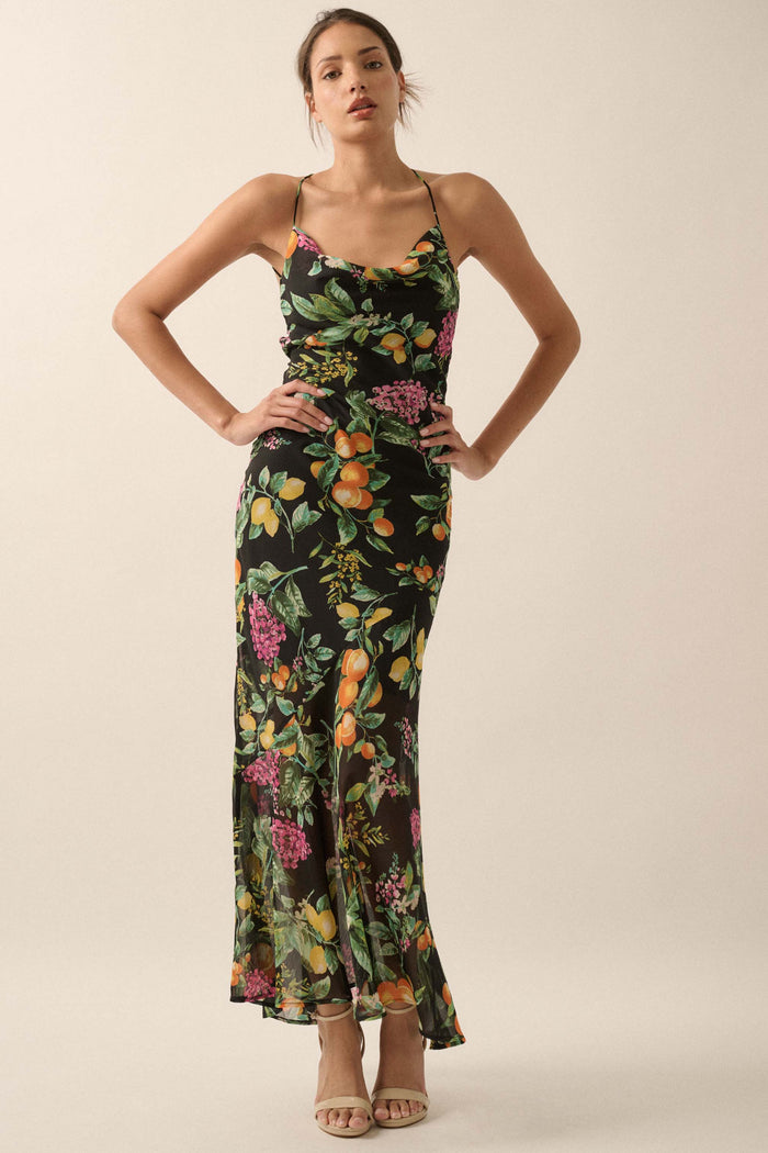 Sweet Succulence Fruit-Print Open-Back Maxi Dress - ShopPromesa