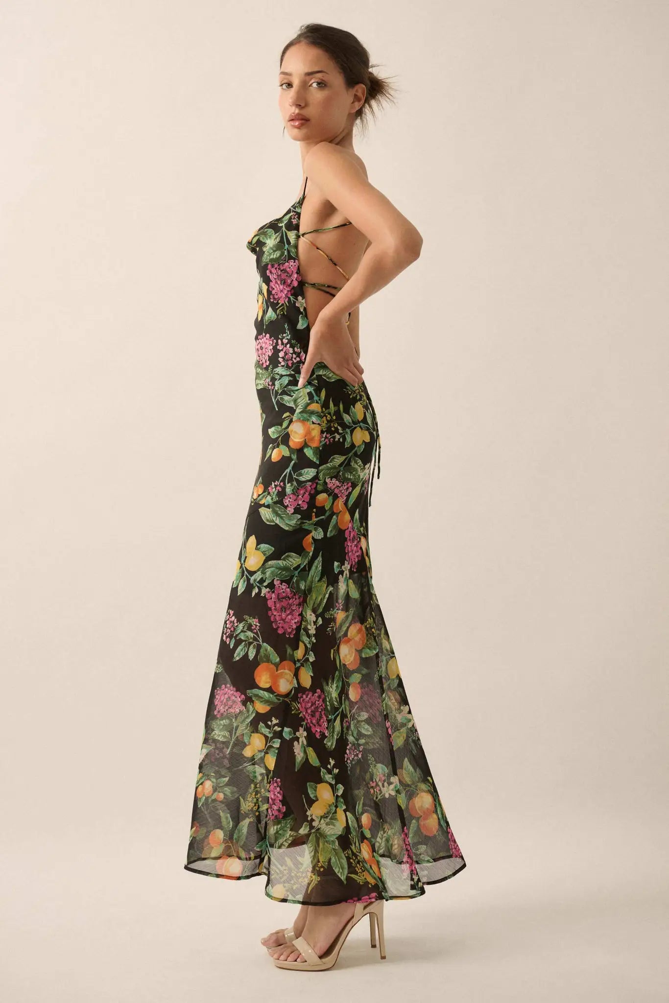 Sweet Succulence Fruit-Print Open-Back Maxi Dress - ShopPromesa