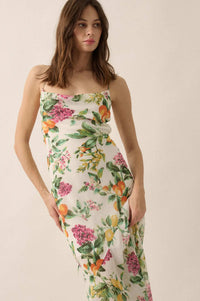 Sweet Succulence Fruit-Print Open-Back Maxi Dress - ShopPromesa