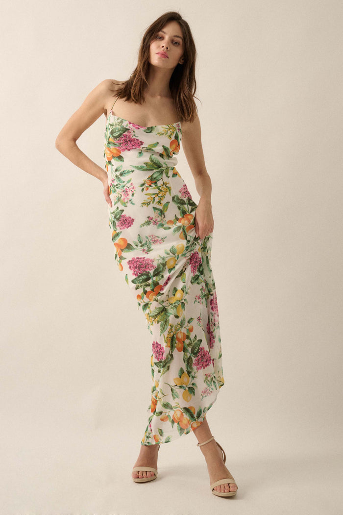 Sweet Succulence Fruit-Print Open-Back Maxi Dress - ShopPromesa