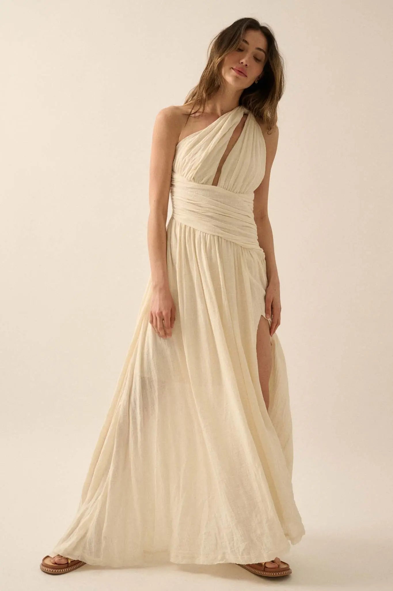 Swept Away Textured Cotton One-Shoulder Maxi Dress Swept Away Textured Cotton One-Shoulder Maxi Dress