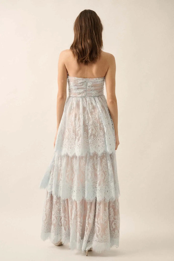 Dreams of Love Layered Lace High-Low Maxi Dress - ShopPromesa