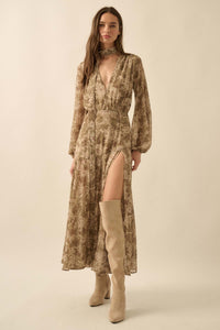 Treasured Beauty Floral Chiffon V-Neck Maxi Dress - ShopPromesa