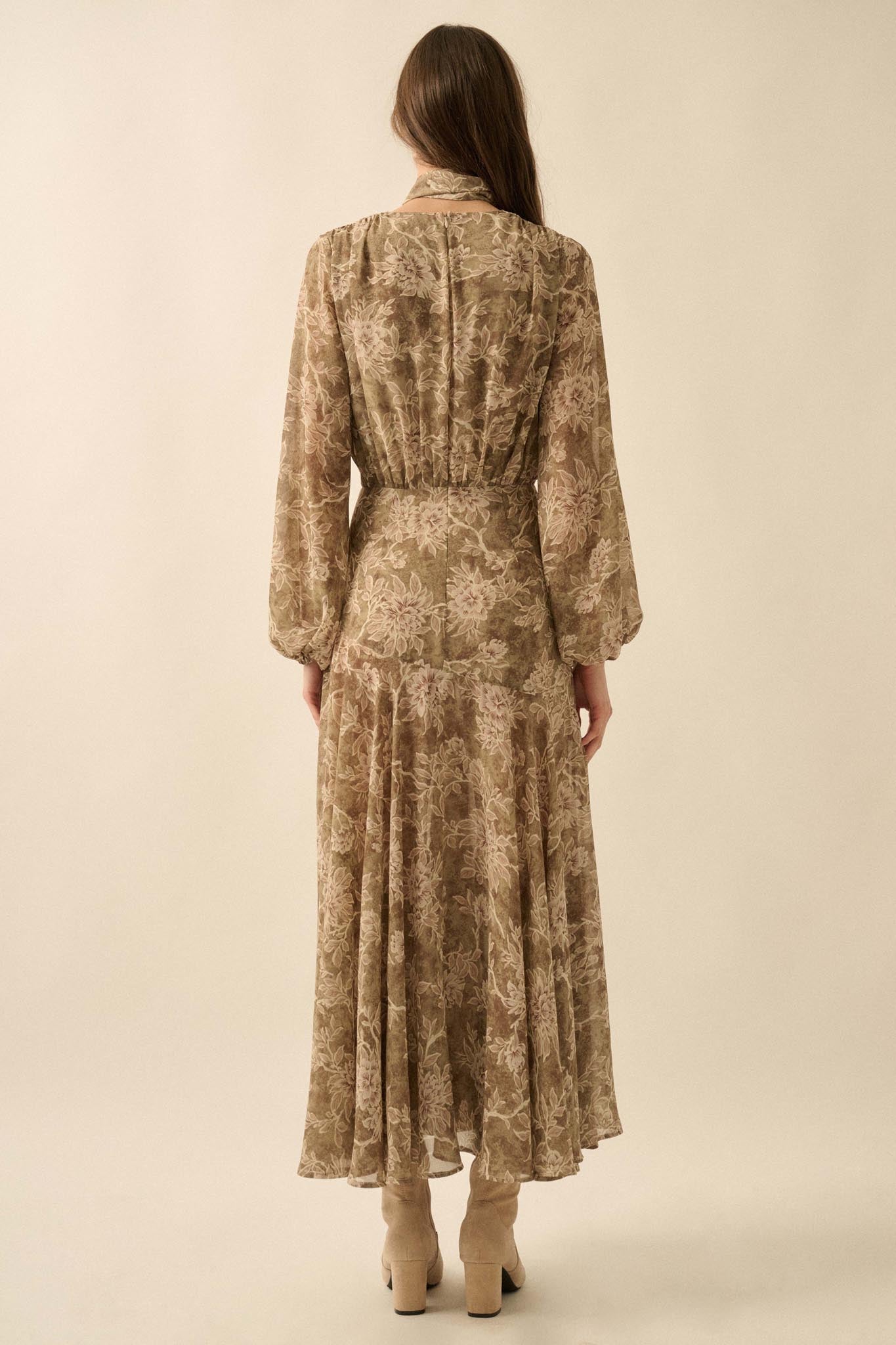 Treasured Beauty Floral Chiffon V-Neck Maxi Dress - ShopPromesa