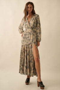 Treasured Beauty Floral Chiffon V-Neck Maxi Dress - ShopPromesa