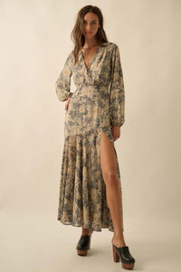 Treasured Beauty Floral Chiffon V-Neck Maxi Dress - ShopPromesa
