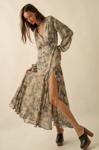 Treasured Beauty Floral Chiffon V-Neck Maxi Dress - ShopPromesa