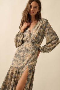 Treasured Beauty Floral Chiffon V-Neck Maxi Dress - ShopPromesa