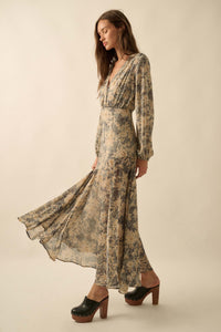 Treasured Beauty Floral Chiffon V-Neck Maxi Dress - ShopPromesa