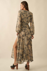 Treasured Beauty Floral Chiffon V-Neck Maxi Dress - ShopPromesa