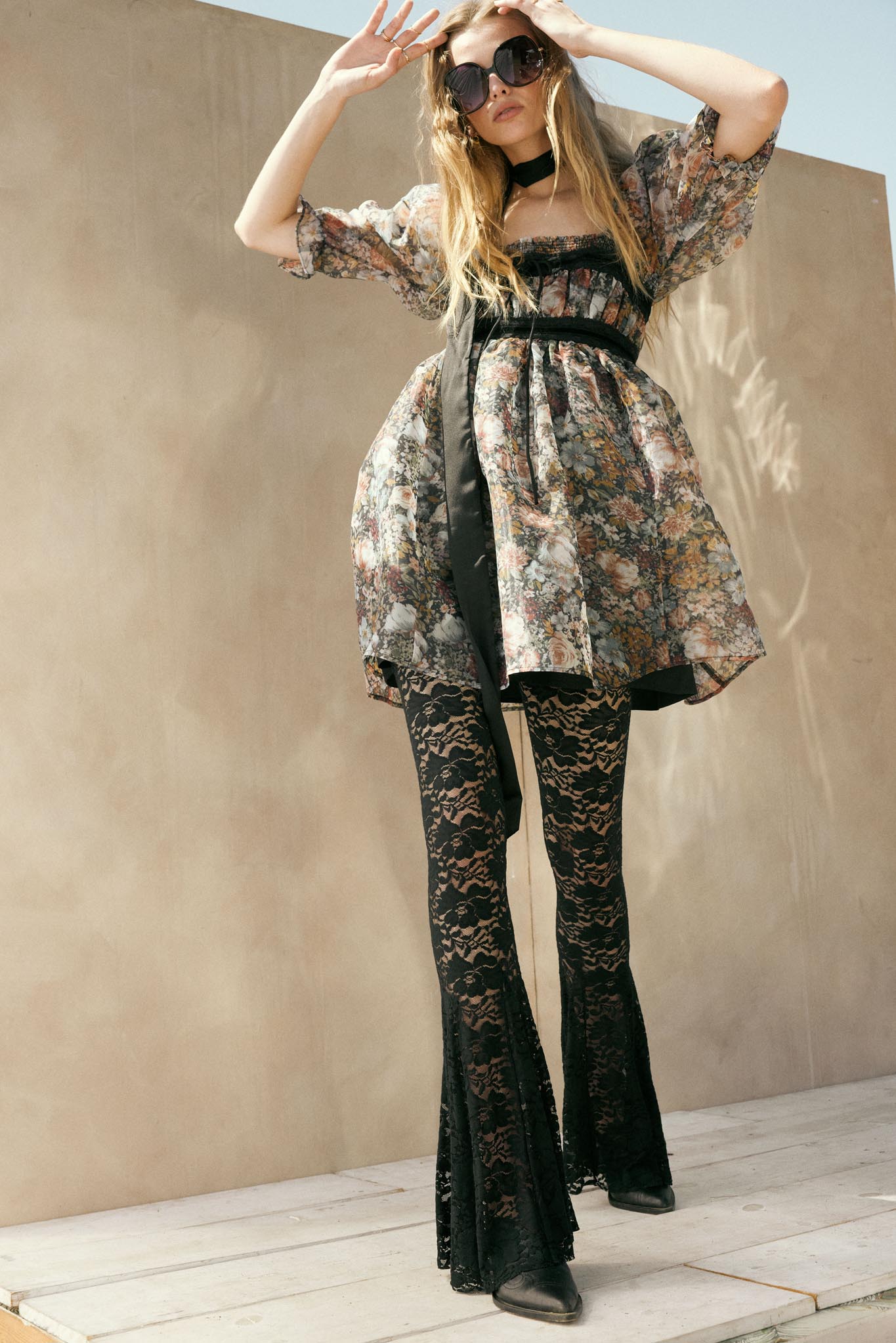 Autumn Meadow Floral Organza Babydoll Mini Dress Black / S Autumn Meadow Floral Organza Babydoll Mini Dress Black / S