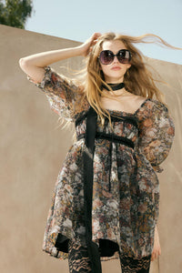 Autumn Meadow Floral Organza Babydoll Mini Dress - ShopPromesa