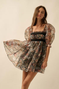 Autumn Meadow Floral Organza Babydoll Mini Dress - ShopPromesa