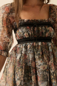 Autumn Meadow Floral Organza Babydoll Mini Dress - ShopPromesa