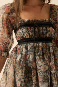 Autumn Meadow Floral Organza Babydoll Mini Dress - ShopPromesa