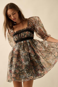 Autumn Meadow Floral Organza Babydoll Mini Dress - ShopPromesa