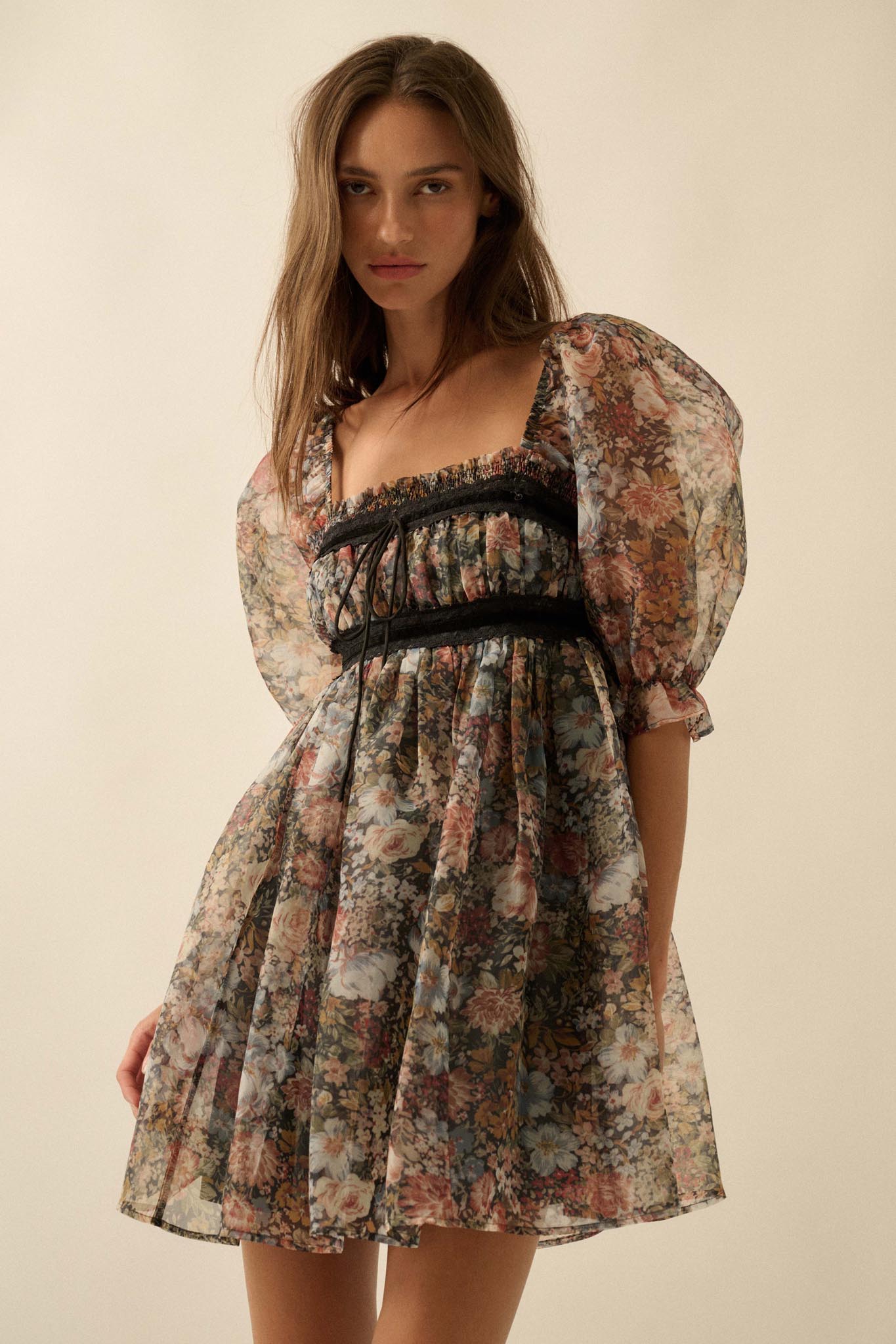 Autumn Meadow Floral Organza Babydoll Mini Dress - ShopPromesa