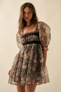 Autumn Meadow Floral Organza Babydoll Mini Dress - ShopPromesa