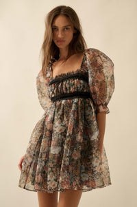 Autumn Meadow Floral Organza Babydoll Mini Dress - ShopPromesa
