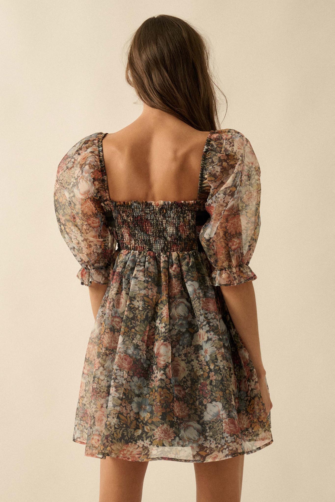 Autumn Meadow Floral Organza Babydoll Mini Dress Black / S Autumn Meadow Floral Organza Babydoll Mini Dress Black / S