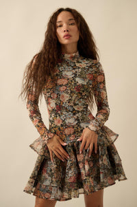 Fall Fantasia Floral Mesh and Organza Mini Dress - ShopPromesa