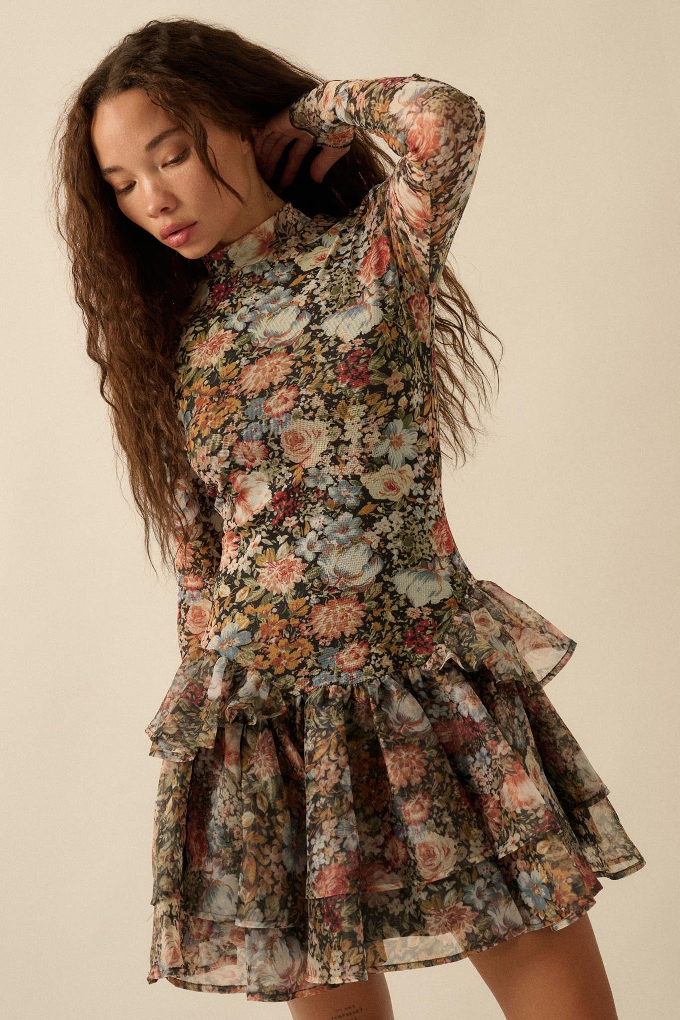 Fall Fantasia Floral Mesh and Organza Mini Dress Fall Fantasia Floral Mesh and Organza Mini Dress