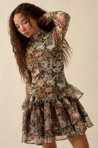 Fall Fantasia Floral Mesh and Organza Mini Dress - ShopPromesa