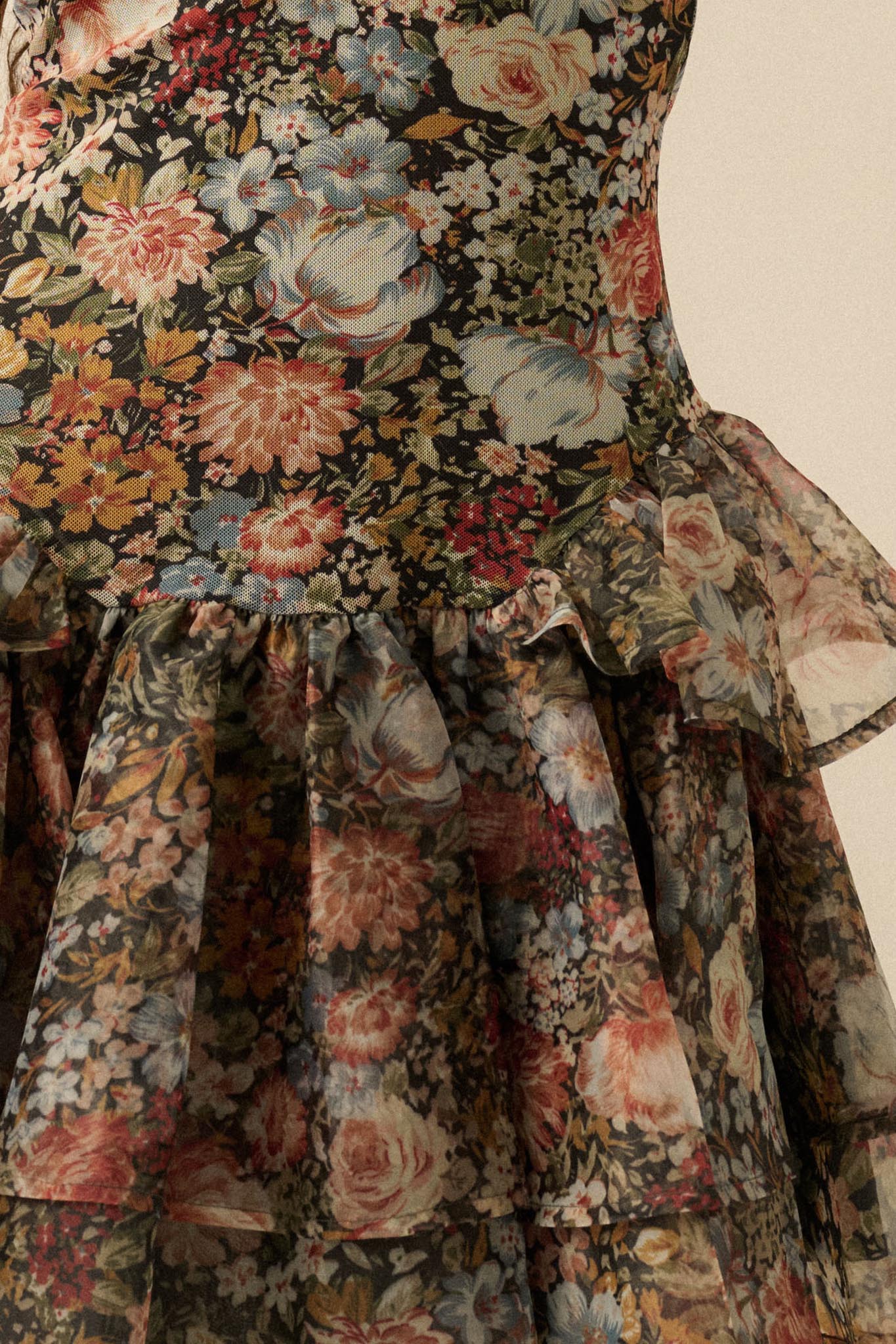 Fall Fantasia Floral Mesh and Organza Mini Dress Fall Fantasia Floral Mesh and Organza Mini Dress