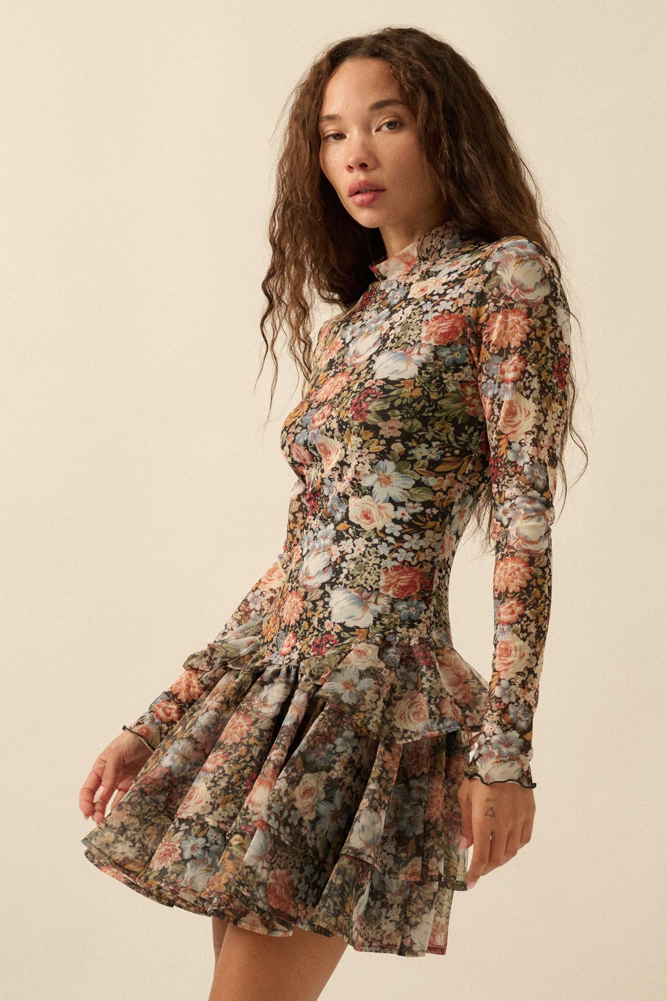 Fall Fantasia Floral Mesh and Organza Mini Dress - ShopPromesa