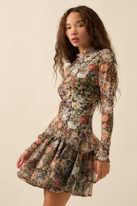 Fall Fantasia Floral Mesh and Organza Mini Dress - ShopPromesa