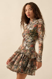 Fall Fantasia Floral Mesh and Organza Mini Dress - ShopPromesa