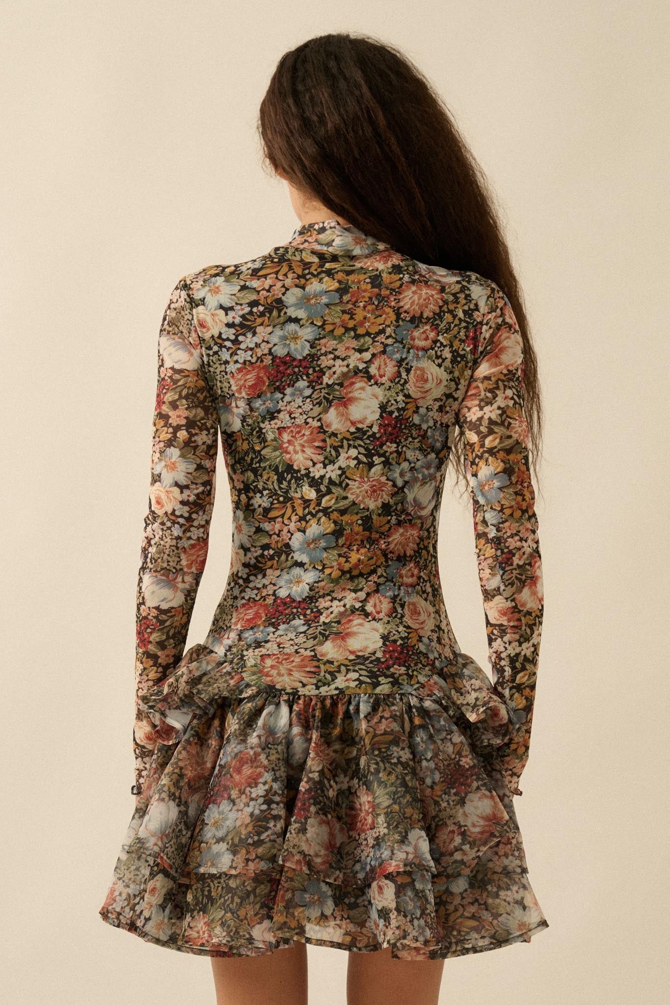 Fall Fantasia Floral Mesh and Organza Mini Dress - ShopPromesa