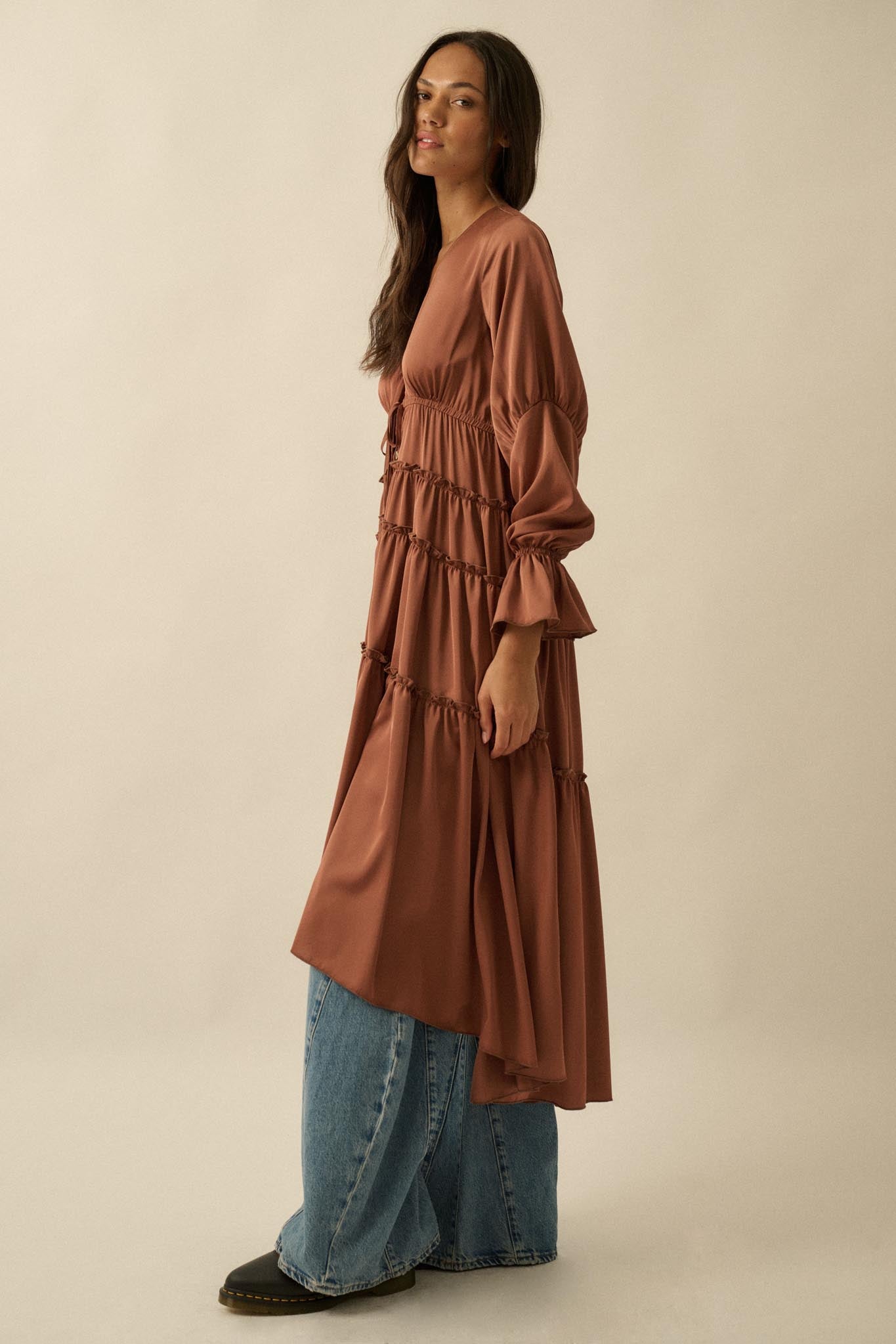 layering midi dress Josie Front-Slit Layering Midi Dress M