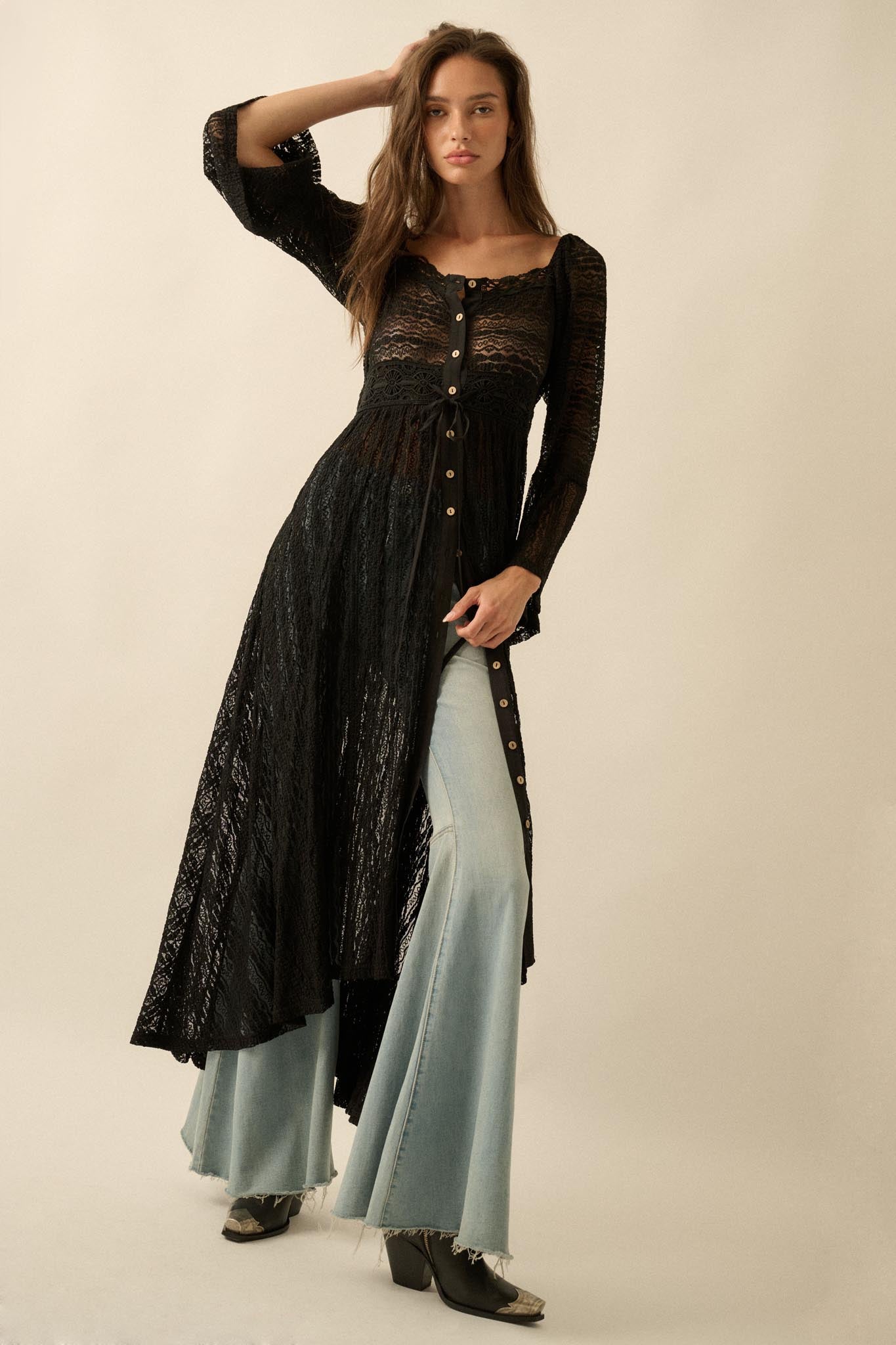 sheer lace maxi dress Wishful Dreaming Sheer Lace Layering Midi Dress, Black / S