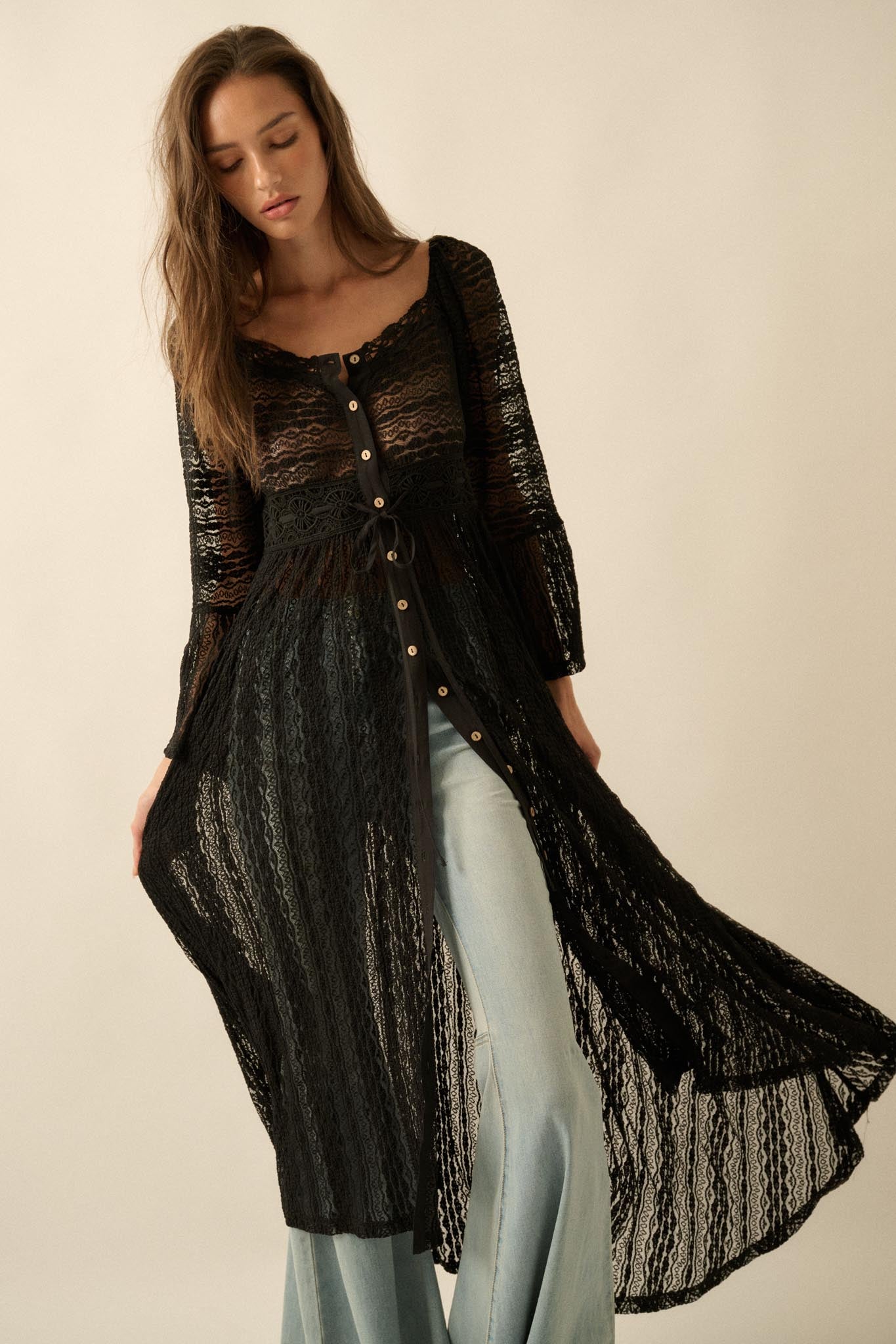 Wishful Dreaming Sheer Lace Layering Midi Dress, Black / S Wishful Dreaming Sheer Lace Layering Midi Dress, Black / S