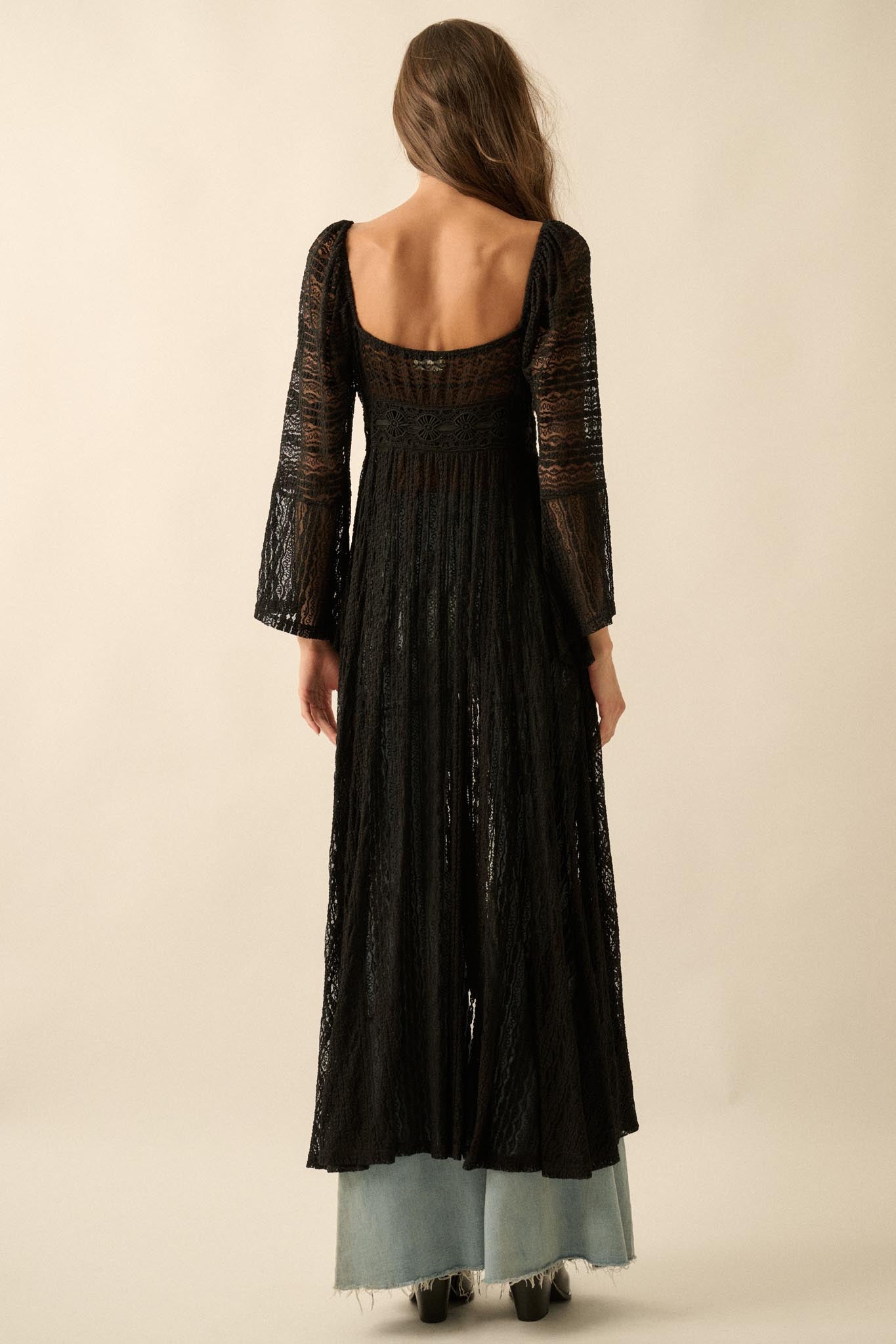 Wishful Dreaming Sheer Lace Layering Midi Dress, Black / S Wishful Dreaming Sheer Lace Layering Midi Dress, Black / S