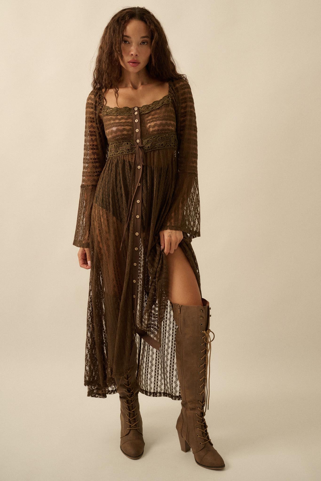 Wishful Dreaming Sheer Lace Layering Midi Dress - ShopPromesa
