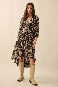 Bohemian Beauty Floral Chiffon Tiered Midi Dress - ShopPromesa