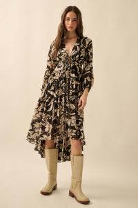 Bohemian Beauty Floral Chiffon Tiered Midi Dress - ShopPromesa