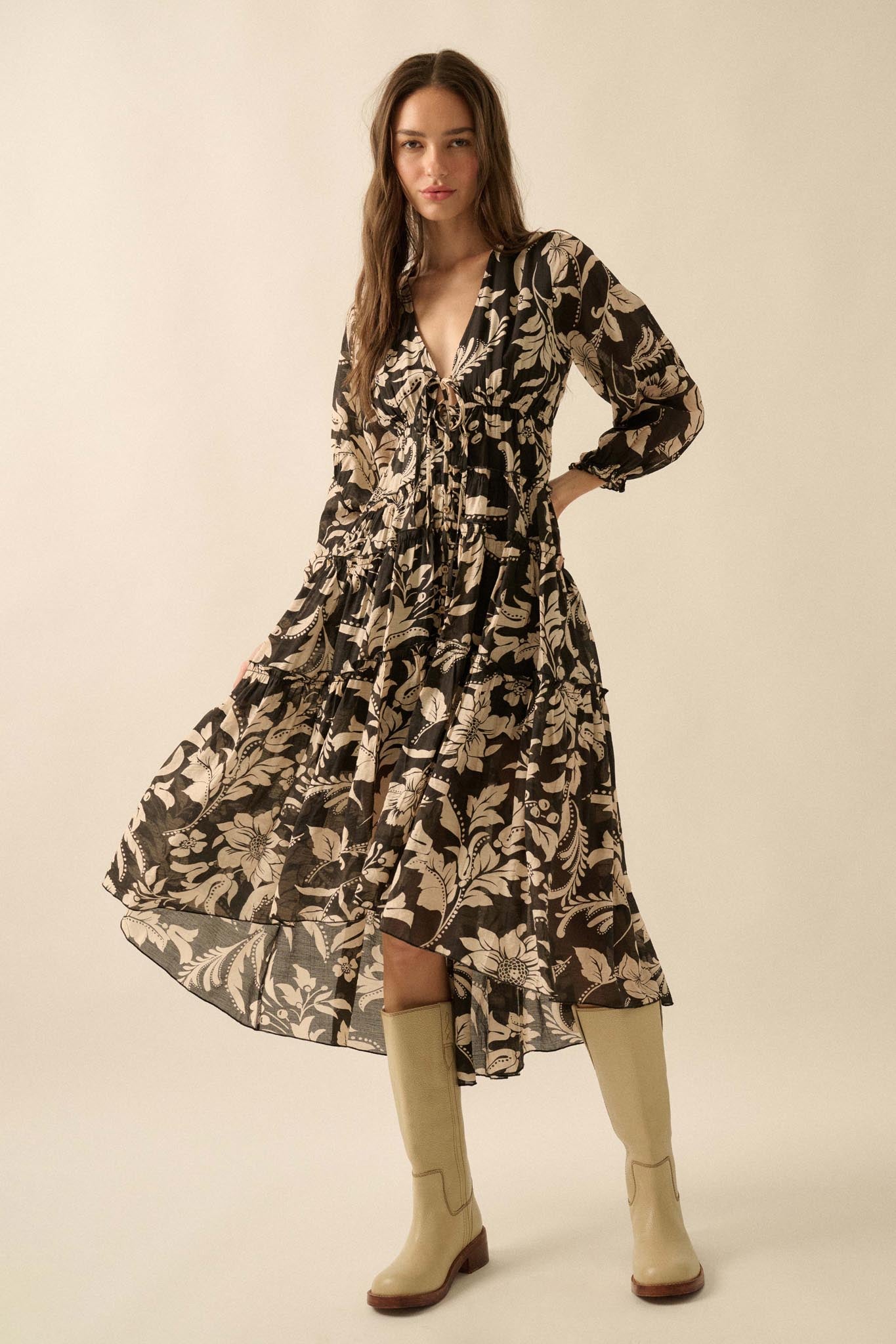 floral print chiffon tiered midi dress Diane von Furstenberg - Modena tiered floral-print chiffon midi dress