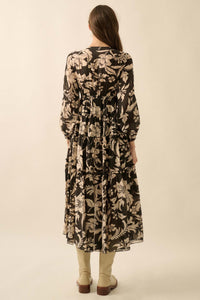 Bohemian Beauty Floral Chiffon Tiered Midi Dress - ShopPromesa