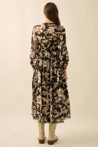 Bohemian Beauty Floral Chiffon Tiered Midi Dress - ShopPromesa