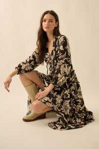 Bohemian Beauty Floral Chiffon Tiered Midi Dress - ShopPromesa