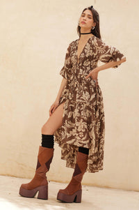 Bohemian Beauty Floral Chiffon Tiered Midi Dress - ShopPromesa